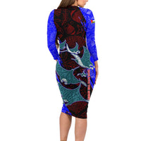 South Caribbean Coast Nicaragua Long Sleeve Bodycon Dress with Manta Ray Coral Reef and Dive into the Spirit Design - Wonder Print Shop