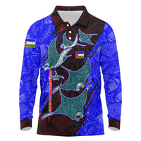 South Caribbean Coast Nicaragua Long Sleeve Polo Shirt with Manta Ray Coral Reef and Dive into the Spirit Design - Wonder Print Shop