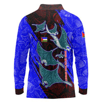 South Caribbean Coast Nicaragua Long Sleeve Polo Shirt with Manta Ray Coral Reef and Dive into the Spirit Design - Wonder Print Shop