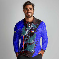 South Caribbean Coast Nicaragua Long Sleeve Polo Shirt with Manta Ray Coral Reef and Dive into the Spirit Design - Wonder Print Shop