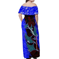 South Caribbean Coast Nicaragua Off Shoulder Maxi Dress with Manta Ray Coral Reef and Dive into the Spirit Design - Wonder Print Shop