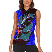 South Caribbean Coast Nicaragua Women Sleeveless Polo Shirt with Manta Ray Coral Reef and Dive into the Spirit Design - Wonder Print Shop
