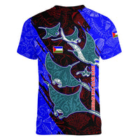 South Caribbean Coast Nicaragua Women V-Neck T-Shirt with Manta Ray Coral Reef and Dive into the Spirit Design - Wonder Print Shop