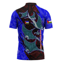 South Caribbean Coast Nicaragua Zipper Polo Shirt with Manta Ray Coral Reef and Dive into the Spirit Design - Wonder Print Shop