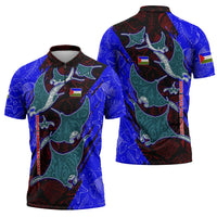 South Caribbean Coast Nicaragua Zipper Polo Shirt with Manta Ray Coral Reef and Dive into the Spirit Design - Wonder Print Shop