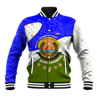 Nicaragua South Caribbean Coast Baseball Jacket with Regional Seal and Ocean Shell Pattern Alma Caribeña Design - Wonder Print Shop