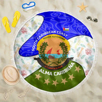 Nicaragua South Caribbean Coast Beach Blanket with Regional Seal and Ocean Shell Pattern Alma Caribeña Design - Wonder Print Shop