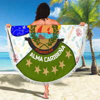 Nicaragua South Caribbean Coast Beach Blanket with Regional Seal and Ocean Shell Pattern Alma Caribeña Design - Wonder Print Shop