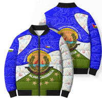 Nicaragua South Caribbean Coast Bomber Puffer Jacket with Regional Seal and Ocean Shell Pattern Alma Caribeña Design - Wonder Print Shop