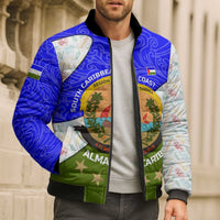 Nicaragua South Caribbean Coast Bomber Puffer Jacket with Regional Seal and Ocean Shell Pattern Alma Caribeña Design - Wonder Print Shop