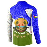 Nicaragua South Caribbean Coast Button Sweatshirt with Regional Seal and Ocean Shell Pattern Alma Caribeña Design - Wonder Print Shop