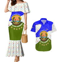 Nicaragua South Caribbean Coast Couples Matching Mermaid Dress and Hawaiian Shirt with Regional Seal and Ocean Shell Pattern Alma Caribeña Design - Wonder Print Shop