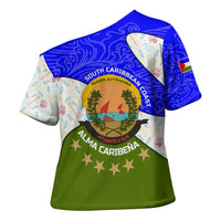 Nicaragua South Caribbean Coast Cross Shoulder Shirt with Regional Seal and Ocean Shell Pattern Alma Caribeña Design - Wonder Print Shop