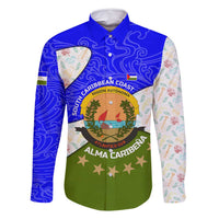 Nicaragua South Caribbean Coast Family Matching Off Shoulder Short Dress and Hawaiian Shirt with Regional Seal and Ocean Shell Pattern Alma Caribeña Design - Wonder Print Shop