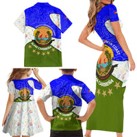 Nicaragua South Caribbean Coast Family Matching Short Sleeve Bodycon Dress and Hawaiian Shirt with Regional Seal and Ocean Shell Pattern Alma Caribeña Design - Wonder Print Shop