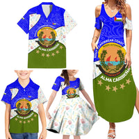 Nicaragua South Caribbean Coast Family Matching Summer Maxi Dress and Hawaiian Shirt with Regional Seal and Ocean Shell Pattern Alma Caribeña Design - Wonder Print Shop