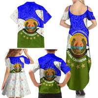 Nicaragua South Caribbean Coast Family Matching Summer Maxi Dress and Hawaiian Shirt with Regional Seal and Ocean Shell Pattern Alma Caribeña Design - Wonder Print Shop