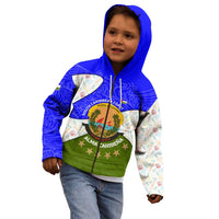 Nicaragua South Caribbean Coast Kid Hoodie with Regional Seal and Ocean Shell Pattern Alma Caribeña Design - Wonder Print Shop