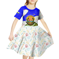 Nicaragua South Caribbean Coast Kid Short Sleeve Dress with Regional Seal and Ocean Shell Pattern Alma Caribeña Design - Wonder Print Shop