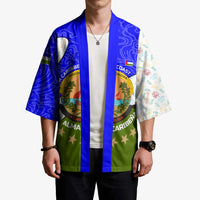 Nicaragua South Caribbean Coast Kimono with Regional Seal and Ocean Shell Pattern Alma Caribeña Design - Wonder Print Shop