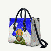 Nicaragua South Caribbean Coast Leather Bag with Regional Seal and Ocean Shell Pattern Alma Caribeña Design - Wonder Print Shop