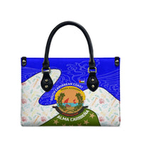 Nicaragua South Caribbean Coast Leather Bag with Regional Seal and Ocean Shell Pattern Alma Caribeña Design - Wonder Print Shop