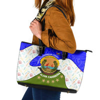 Nicaragua South Caribbean Coast Leather Tote Bag with Regional Seal and Ocean Shell Pattern Alma Caribeña Design - Wonder Print Shop