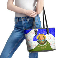 Nicaragua South Caribbean Coast Leather Tote Bag with Regional Seal and Ocean Shell Pattern Alma Caribeña Design - Wonder Print Shop