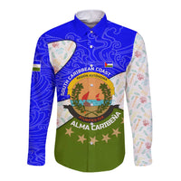 Nicaragua South Caribbean Coast Long Sleeve Button Shirt with Regional Seal and Ocean Shell Pattern Alma Caribeña Design - Wonder Print Shop