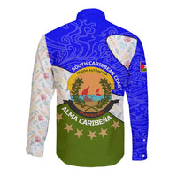 Nicaragua South Caribbean Coast Long Sleeve Button Shirt with Regional Seal and Ocean Shell Pattern Alma Caribeña Design - Wonder Print Shop