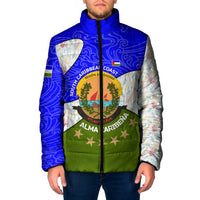 Nicaragua South Caribbean Coast Padded Jacket with Regional Seal and Ocean Shell Pattern Alma Caribeña Design - Wonder Print Shop