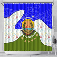 Nicaragua South Caribbean Coast Shower Curtain with Regional Seal and Ocean Shell Pattern Alma Caribeña Design - Wonder Print Shop