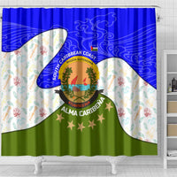 Nicaragua South Caribbean Coast Shower Curtain with Regional Seal and Ocean Shell Pattern Alma Caribeña Design - Wonder Print Shop