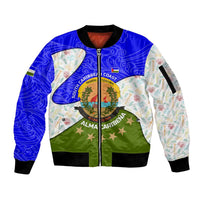 Nicaragua South Caribbean Coast Sleeve Zip Bomber Jacket with Regional Seal and Ocean Shell Pattern Alma Caribeña Design - Wonder Print Shop