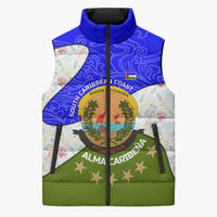 Nicaragua South Caribbean Coast Sleeveless Puffer Jacket with Regional Seal and Ocean Shell Pattern Alma Caribeña Design - Wonder Print Shop