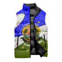 Nicaragua South Caribbean Coast Sleeveless Puffer Jacket with Regional Seal and Ocean Shell Pattern Alma Caribeña Design - Wonder Print Shop