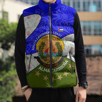 Nicaragua South Caribbean Coast Sleeveless Puffer Jacket with Regional Seal and Ocean Shell Pattern Alma Caribeña Design - Wonder Print Shop