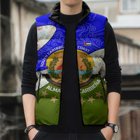 Nicaragua South Caribbean Coast Sleeveless Puffer Jacket with Regional Seal and Ocean Shell Pattern Alma Caribeña Design - Wonder Print Shop