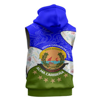 Nicaragua South Caribbean Coast Sleeveless Zip Hoodie with Regional Seal and Ocean Shell Pattern Alma Caribeña Design - Wonder Print Shop