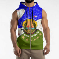 Nicaragua South Caribbean Coast Sleeveless Zip Hoodie with Regional Seal and Ocean Shell Pattern Alma Caribeña Design - Wonder Print Shop