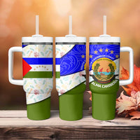 Nicaragua South Caribbean Coast Tumbler With Handle with Regional Seal and Ocean Shell Pattern Alma Caribeña Design - Wonder Print Shop