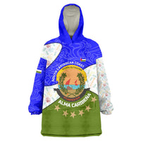 Nicaragua South Caribbean Coast Wearable Blanket Hoodie with Regional Seal and Ocean Shell Pattern Alma Caribeña Design - Wonder Print Shop