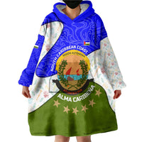 Nicaragua South Caribbean Coast Wearable Blanket Hoodie with Regional Seal and Ocean Shell Pattern Alma Caribeña Design - Wonder Print Shop