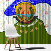 Nicaragua South Caribbean Coast Window Curtain with Regional Seal and Ocean Shell Pattern Alma Caribeña Design - Wonder Print Shop