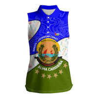 Nicaragua South Caribbean Coast Women Sleeveless Polo Shirt with Regional Seal and Ocean Shell Pattern Alma Caribeña Design - Wonder Print Shop