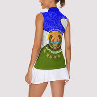Nicaragua South Caribbean Coast Women Sleeveless Polo Shirt with Regional Seal and Ocean Shell Pattern Alma Caribeña Design - Wonder Print Shop
