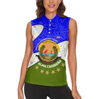 Nicaragua South Caribbean Coast Women Sleeveless Polo Shirt with Regional Seal and Ocean Shell Pattern Alma Caribeña Design - Wonder Print Shop