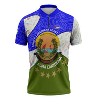 Nicaragua South Caribbean Coast Zipper Polo Shirt with Regional Seal and Ocean Shell Pattern Alma Caribeña Design - Wonder Print Shop