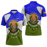 Nicaragua South Caribbean Coast Zipper Polo Shirt with Regional Seal and Ocean Shell Pattern Alma Caribeña Design - Wonder Print Shop