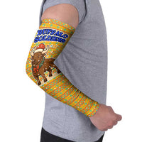 Buffalo Soldiers Christmas Arm Sleeves with Yellow Cartoon Buffalo Santa Hat Design - Wonder Print Shop
